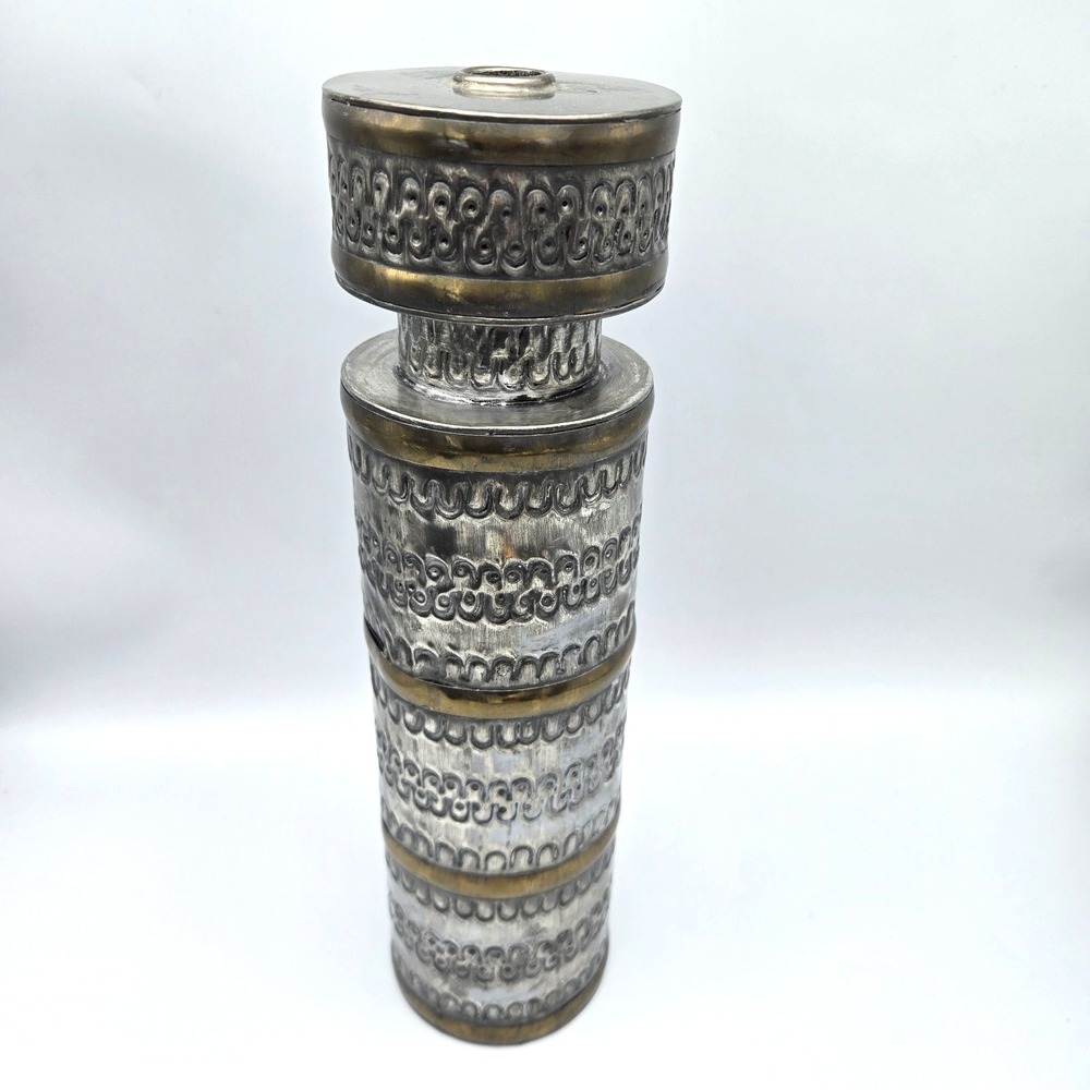 1960s Brutalist Taper Candle Holder Pressed Tin & Brass Gene Byron Style Mexican
